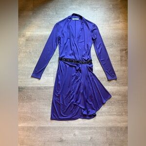 Blumarine 100% Silk Soft Fluid Drape Long Sleeves Dress Embellished Waist IT38